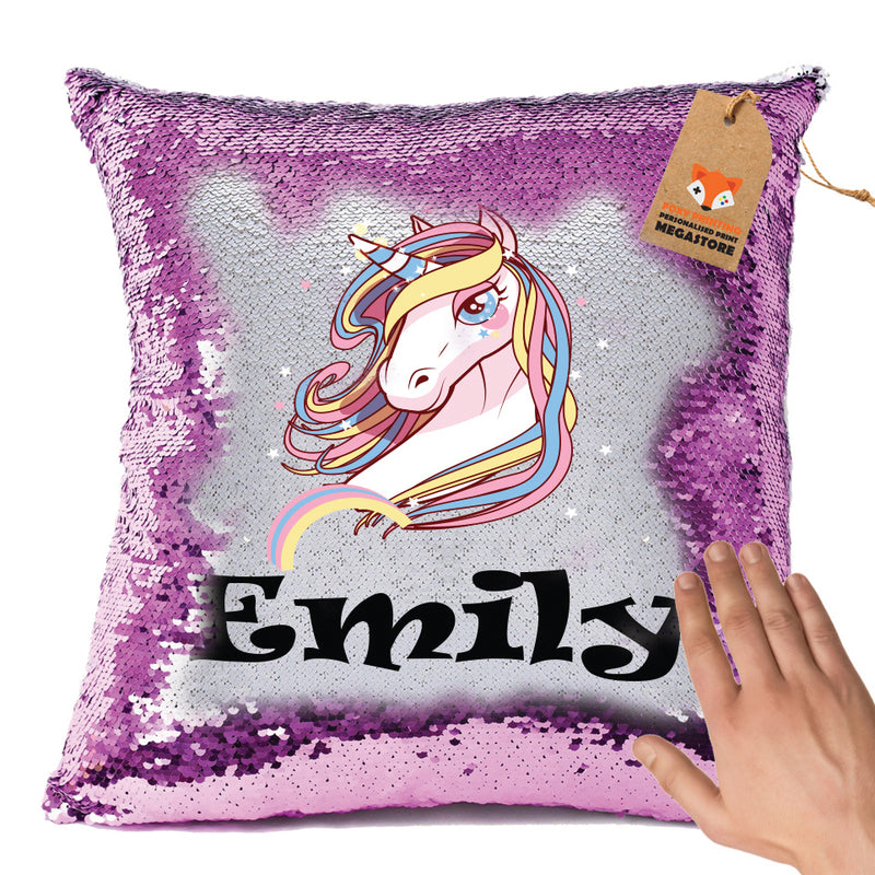 Unicorn 5 BM Personalised Pastel Pink Magic Cushion including cushion insert