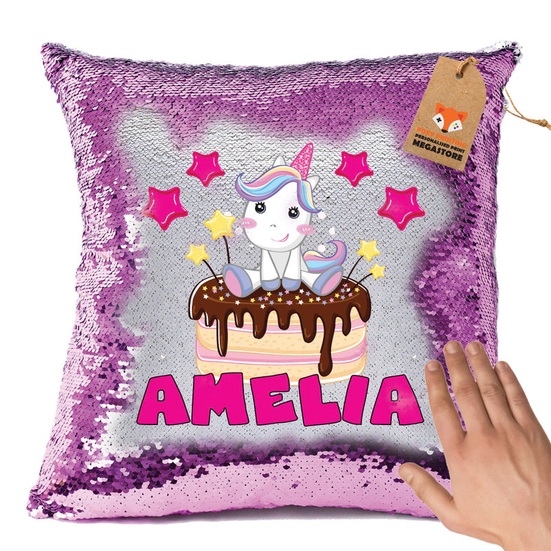 Unicorn 102 Personalised Pastel Pink Magic Cushion including cushion insert