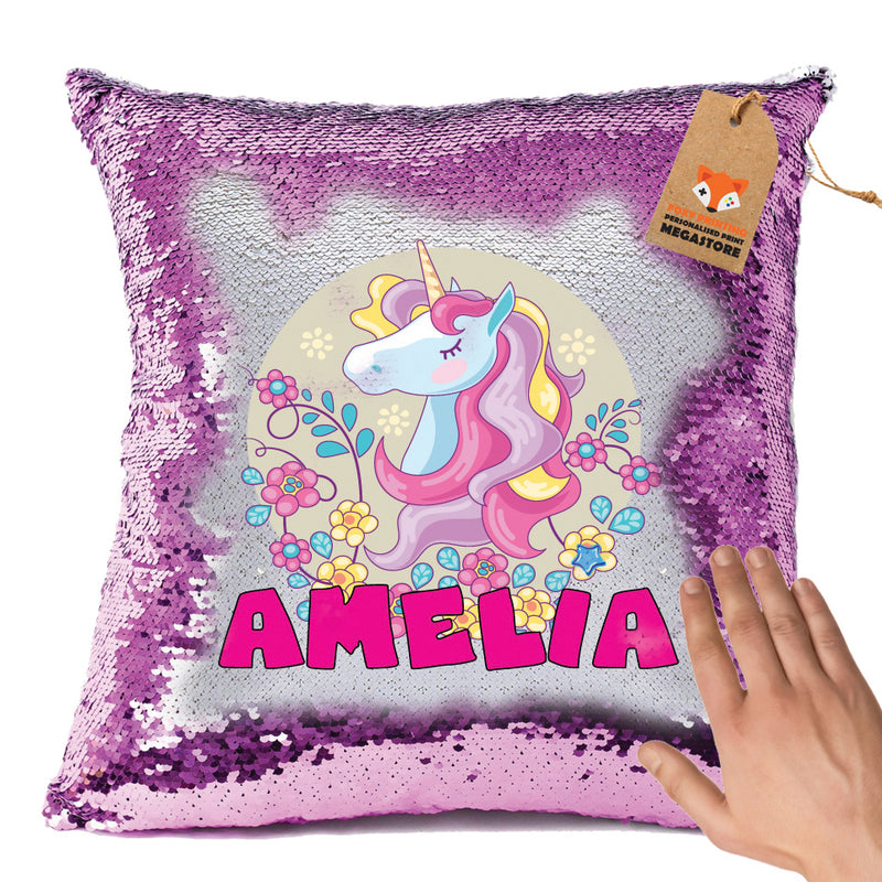 Unicorn 104 Personalised Pastel Pink Magic Cushion including cushion insert