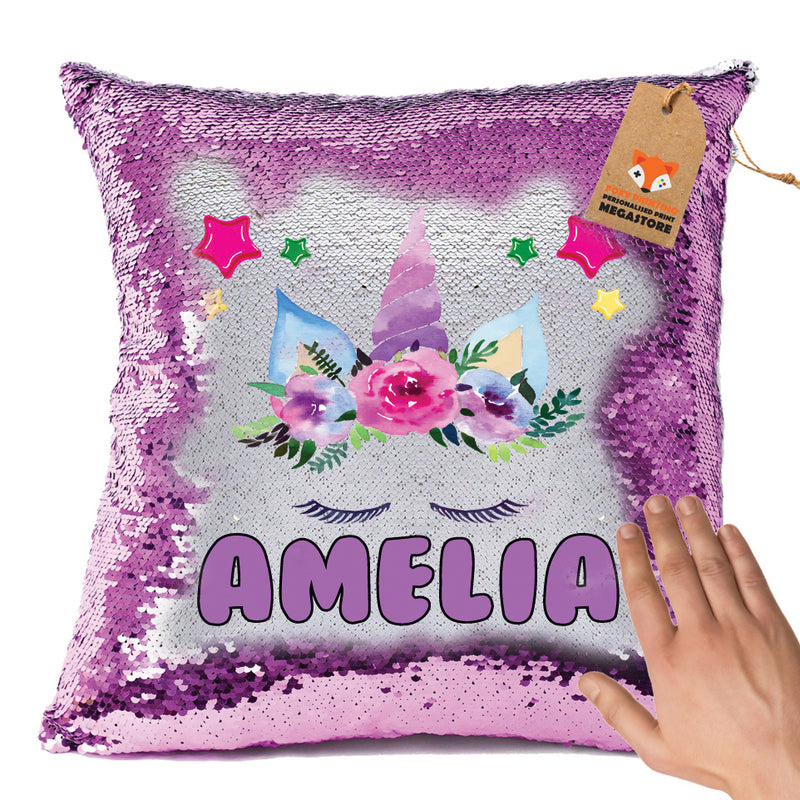 Unicorn 105 Personalised Pastel Pink Magic Cushion including cushion insert