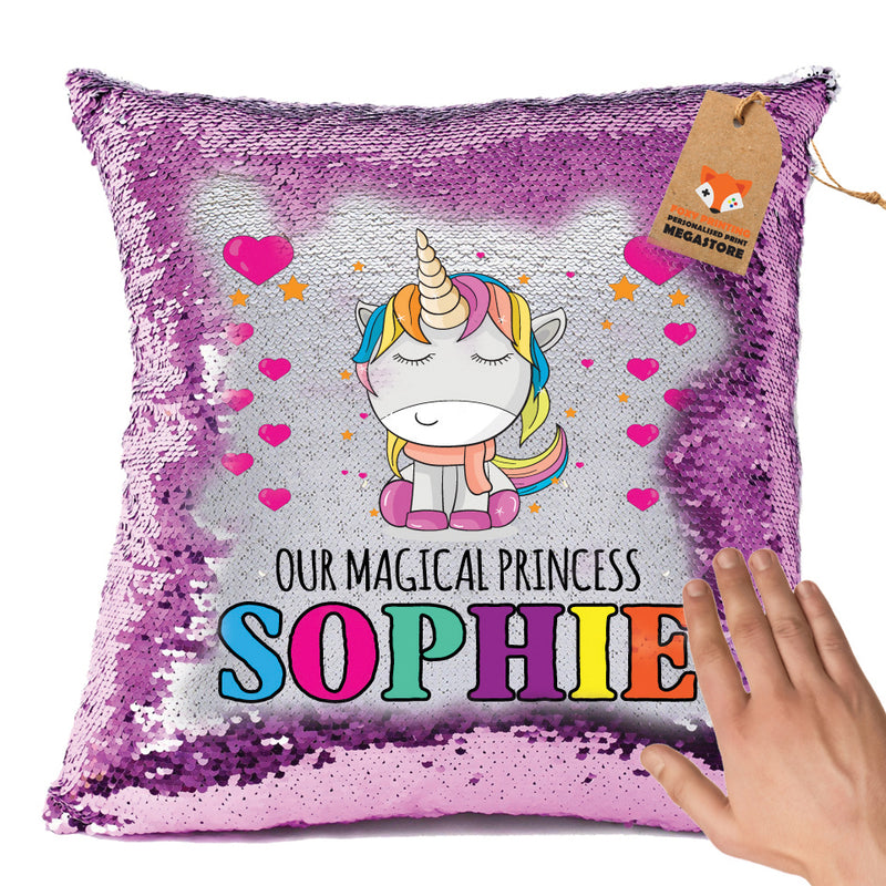 Unicorn 109 Personalised Pastel Pink Magic Cushion including cushion insert