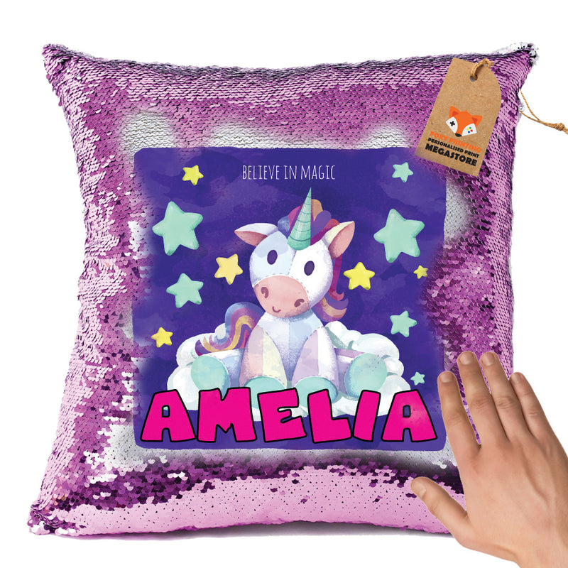 Unicorn 119 Personalised Pastel Pink Magic Cushion including cushion insert