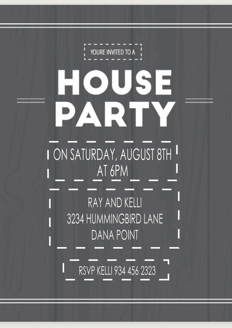 10 X Personalised Printed House Party INSPIRED STYLE Invites