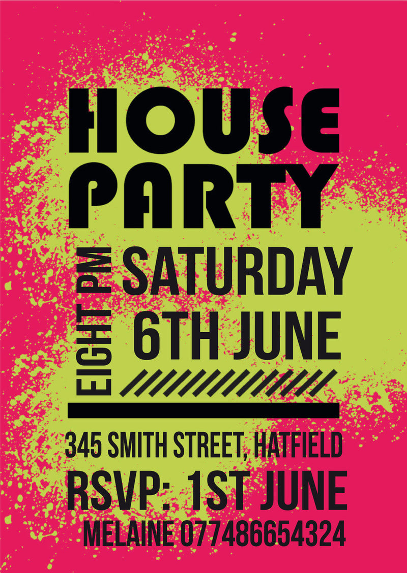 10 X Personalised Printed House Party 2 INSPIRED STYLE Invites