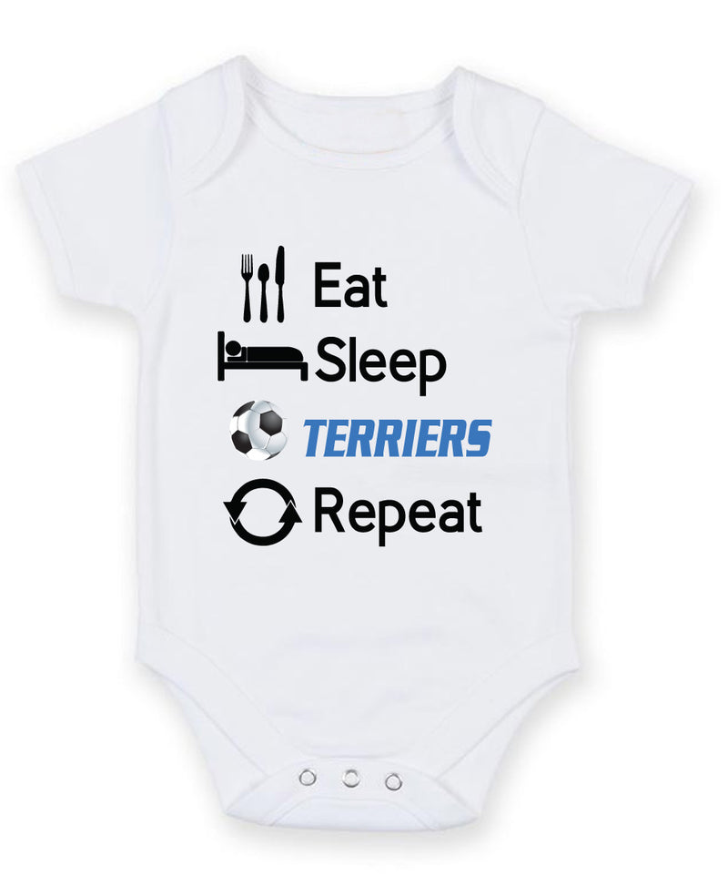 Huddersfield Eat Sleep Repeat Football Fan Baby Grow Bodysuit
