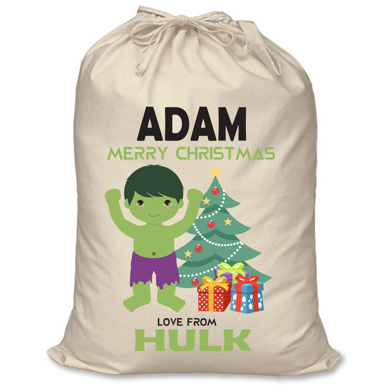 PERSONALISED Cartoon Inspired Super Hero GREEN MONSTER ADAM - XL Children's Christmas Santa Sack CUSTOMISE Present