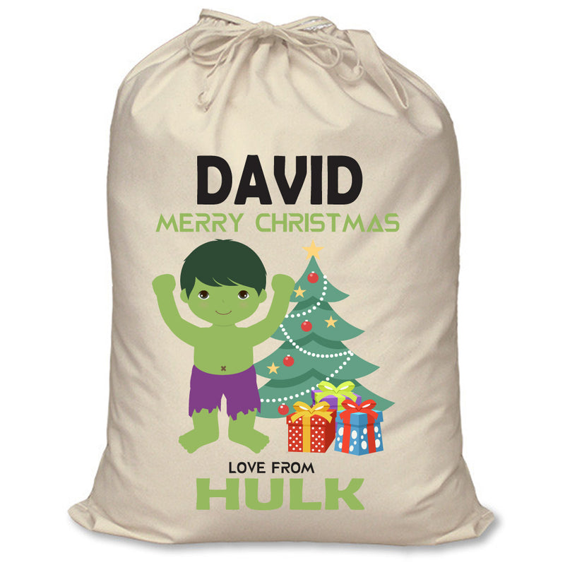 PERSONALISED Cartoon Inspired Super Hero GREEN MONSTER DAVID - XL Children's Christmas Santa Sack CUSTOMISE Present