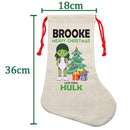 PERSONALISED Cartoon Inspired Super Hero GREEN MONSTER Girl BROOKE HIGH QUALITY Large CHRISTMAS STOCKING - Any Name you want!