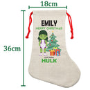 PERSONALISED Cartoon Inspired Super Hero GREEN MONSTER Girl EMILY HIGH QUALITY Large CHRISTMAS STOCKING - Any Name you want!