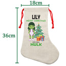 PERSONALISED Cartoon Inspired Super Hero GREEN MONSTER Girl LILY HIGH QUALITY Large CHRISTMAS STOCKING - Any Name you want!