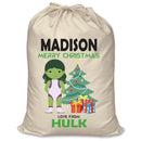PERSONALISED Cartoon Inspired Super Hero GREEN MONSTER Girl MADISON - XL Children's Christmas Santa Sack CUSTOMISE Present