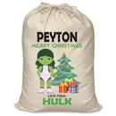 PERSONALISED Cartoon Inspired Super Hero GREEN MONSTER Girl PEYTON - XL Children's Christmas Santa Sack CUSTOMISE Present