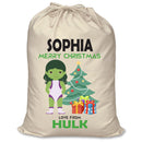 PERSONALISED Cartoon Inspired Super Hero GREEN MONSTER Girl SOPHIA - XL Children's Christmas Santa Sack CUSTOMISE Present