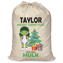 PERSONALISED Cartoon Inspired Super Hero GREEN MONSTER Girl TAYLOR - XL Children's Christmas Santa Sack CUSTOMISE Present