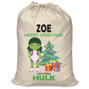 PERSONALISED Cartoon Inspired Super Hero GREEN MONSTER Girl ZOE - XL Children's Christmas Santa Sack CUSTOMISE Present