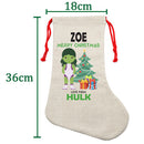 PERSONALISED Cartoon Inspired Super Hero GREEN MONSTER Girl ZOE HIGH QUALITY Large CHRISTMAS STOCKING - Any Name you want!