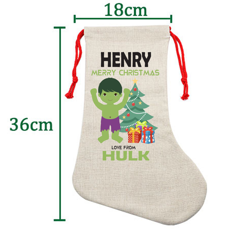 PERSONALISED Cartoon Inspired Super Hero GREEN MONSTER HENRY HIGH QUALITY Large CHRISTMAS STOCKING - Any Name you want!