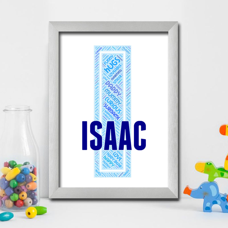 Personalised Name Word Art Poster Print Blue Letter I