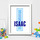 Personalised Name Word Art Poster Print Blue Letter I