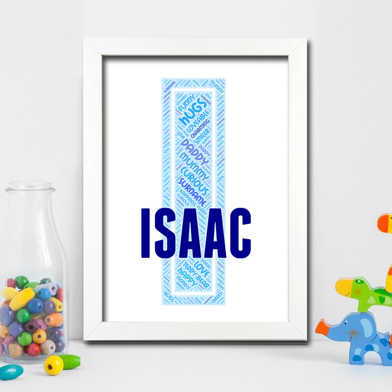 Personalised Name Word Art Poster Print Blue Letter I