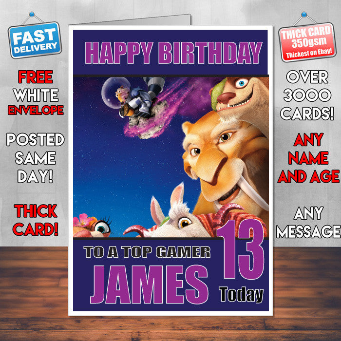 ICE AGE COLLISION COURSE 2 BM2 THEME INSPIRED Style PERSONALISED Kids Adult FUNNY Birthday Card