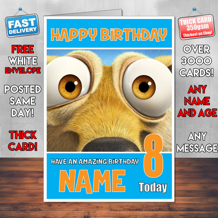 ICE AGE COLLISION COURSE 3 BM2 THEME INSPIRED Style PERSONALISED Kids Adult FUNNY Birthday Card