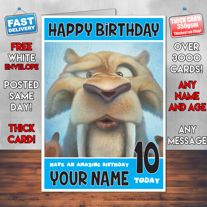 ICE AGE DIEGO KISS THEME INSPIRED Style PERSONALISED Kids Adult FUNNY Birthday Card