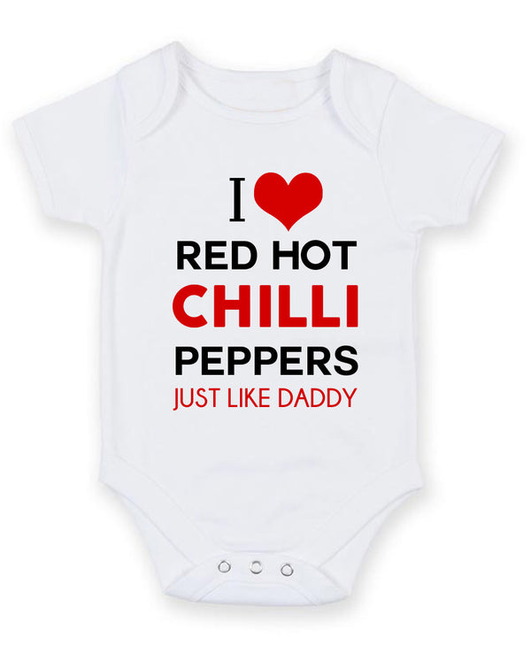 I Love Red Hot Chilli Pepers Personalised Baby Boy Girl Unisex Short Sleeve Bodysuit