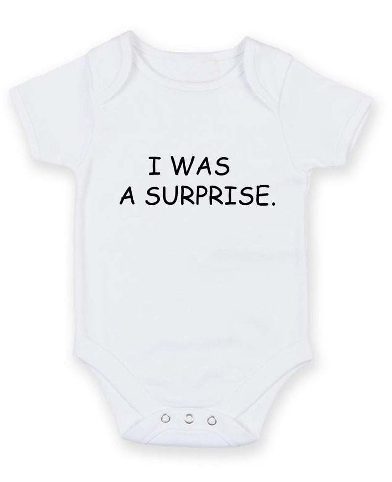 I Was Surprise Personalised Baby Boy Girl Unisex Short Sleeve Bodysuit