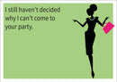I Can't Come To Your Party INSPIRED Adult Personalised Birthday Card Birthday Card