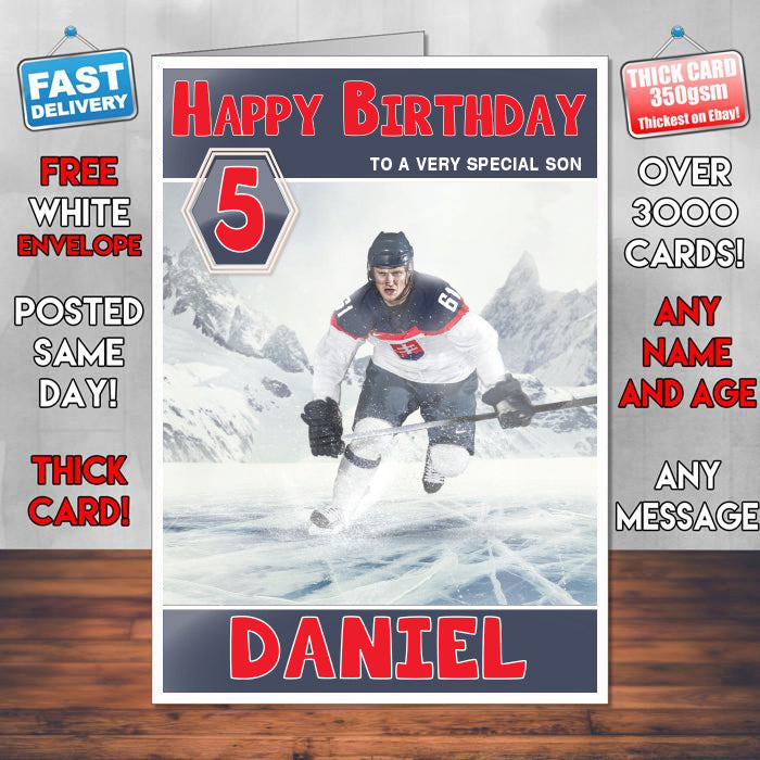 Ice Hockey Theme Inspired Kids Inspired Adult Personalised Sports Birthday Card (SA)