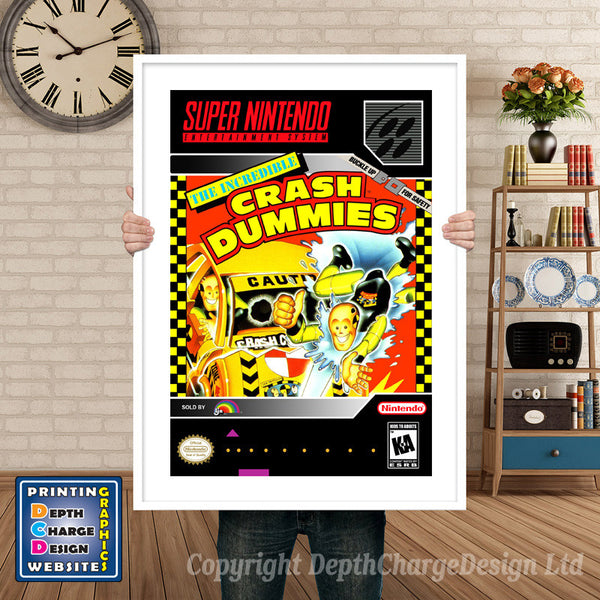 Incredible Crash Dummies Super Nintendo Game Inspired Theme Retro Gaming Poster