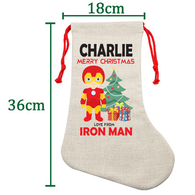 PERSONALISED Cartoon Inspired Super Hero Machine man CHARLIE HIGH QUALITY Large CHRISTMAS STOCKING - Any Name you want!