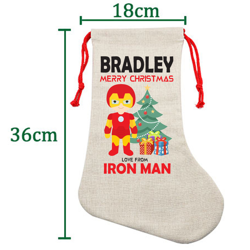 PERSONALISED Cartoon Inspired Super Hero Machine man HIGH QUALITY Large CHRISTMAS STOCKING - Any Name you want!