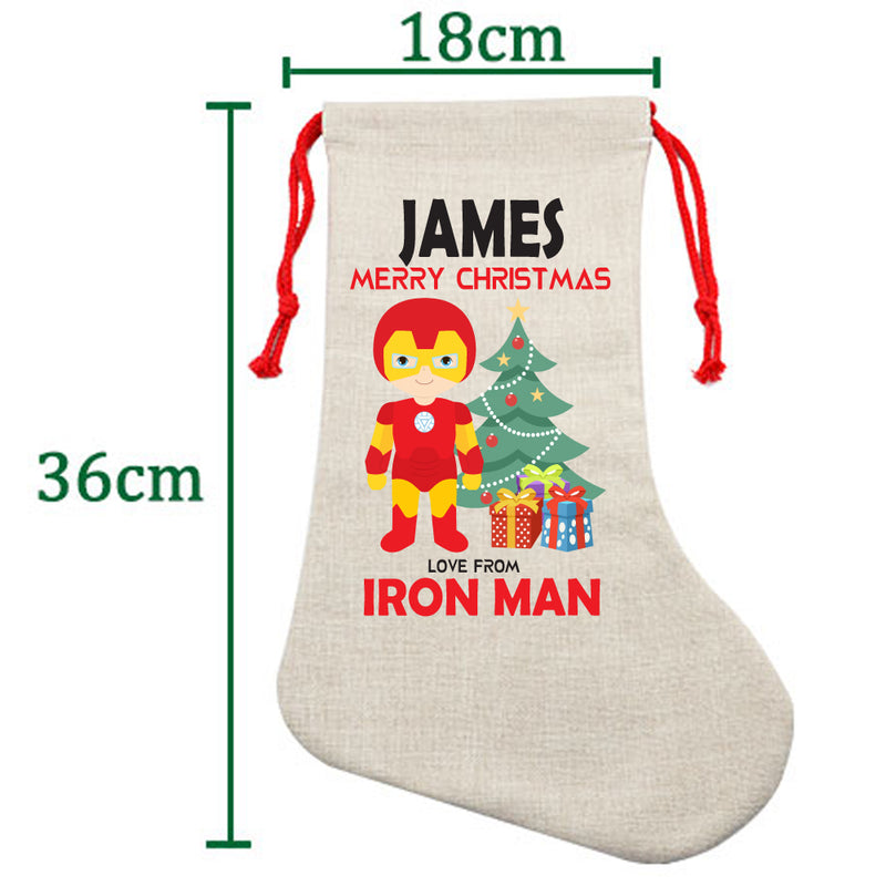 PERSONALISED Cartoon Inspired Super Hero Machine man JAMES HIGH QUALITY Large CHRISTMAS STOCKING - Any Name you want!