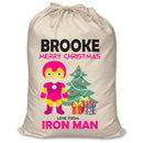 PERSONALISED Cartoon Inspired Super Hero Machine man Pink BROOKE - XL Children's Christmas Santa Sack CUSTOMISE Present