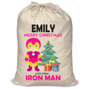 PERSONALISED Cartoon Inspired Super Hero Machine man Pink EMILY - XL Children's Christmas Santa Sack CUSTOMISE Present