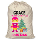 PERSONALISED Cartoon Inspired Super Hero Machine man Pink GRACE - XL Children's Christmas Santa Sack CUSTOMISE Present