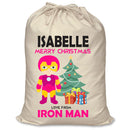 PERSONALISED Cartoon Inspired Super Hero Machine man Pink ISABELLE - XL Children's Christmas Santa Sack CUSTOMISE Present