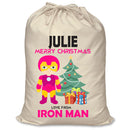 PERSONALISED Cartoon Inspired Super Hero Machine man Pink JULIE - XL Children's Christmas Santa Sack CUSTOMISE Present