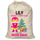 PERSONALISED Cartoon Inspired Super Hero Machine man Pink LILY - XL Children's Christmas Santa Sack CUSTOMISE Present