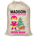 PERSONALISED Cartoon Inspired Super Hero Machine man Pink MADISON - XL Children's Christmas Santa Sack CUSTOMISE Present