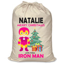 PERSONALISED Cartoon Inspired Super Hero Machine man Pink NATALIE - XL Children's Christmas Santa Sack CUSTOMISE Present