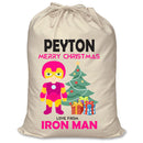 PERSONALISED Cartoon Inspired Super Hero Machine man Pink PEYTON - XL Children's Christmas Santa Sack CUSTOMISE Present