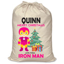 PERSONALISED Cartoon Inspired Super Hero Machine man Pink QUINN - XL Children's Christmas Santa Sack CUSTOMISE Present