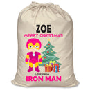 PERSONALISED Cartoon Inspired Super Hero Machine man Pink ZOE - XL Children's Christmas Santa Sack CUSTOMISE Present