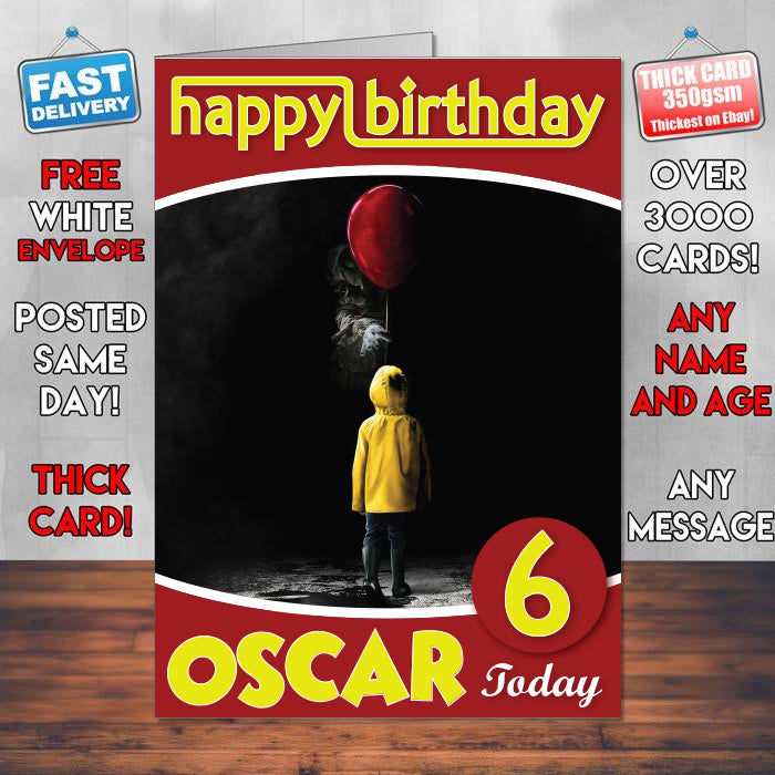 It 2017 Horror Theme Style Personalised Kids Inspired Movie Birthday Card (SA)