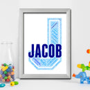 Personalised Name Word Art Poster Print Blue Letter J
