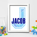 Personalised Name Word Art Poster Print Blue Letter J