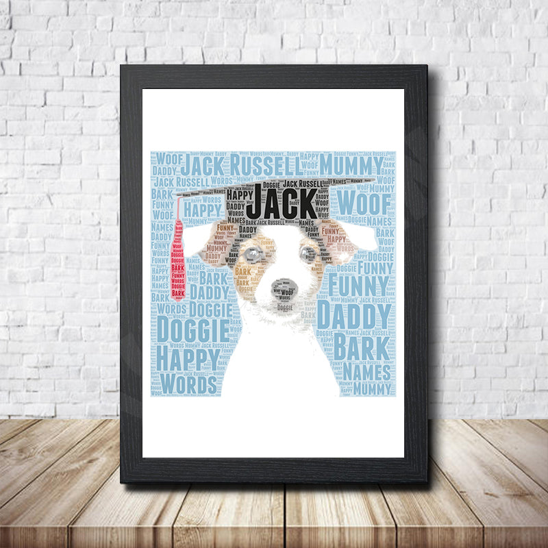 Personalised Jack Russell 2 Word Art Poster Print – Personalised Jack Russell word art print in a black frame